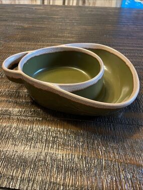 LTD Commodities Green Soup Cracker Bowl Chip & Dip, Drip Pottery Glaze Stoneware